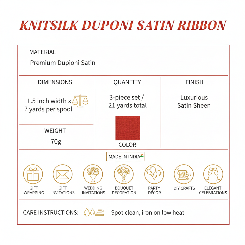 Knitsilk Luxurious Dupioni Satin Ribbon (1.5 "x 7yds x 3count), Red Ribbon Set for Gift Wrapping, Decorating Bouquet Wrap and Crafts