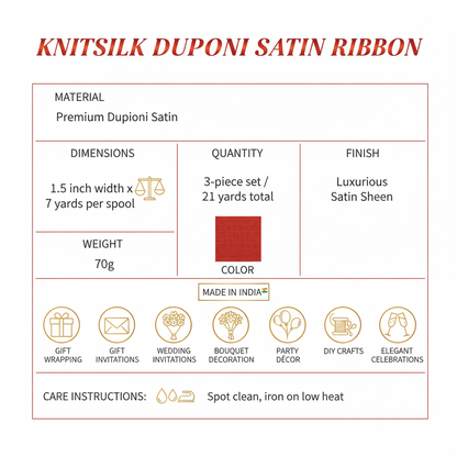 Knitsilk Luxurious Dupioni Satin Ribbon (1.5 "x 7yds x 3count), Red Ribbon Set for Gift Wrapping, Decorating Bouquet Wrap and Crafts