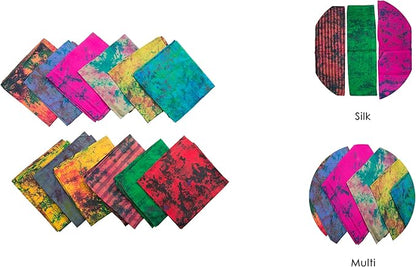 Knitsilk Women's Recycled Pure Silk Abstract Print Scarf Set (Multicolor, 36 inches x 36 inches, Pack of 12)