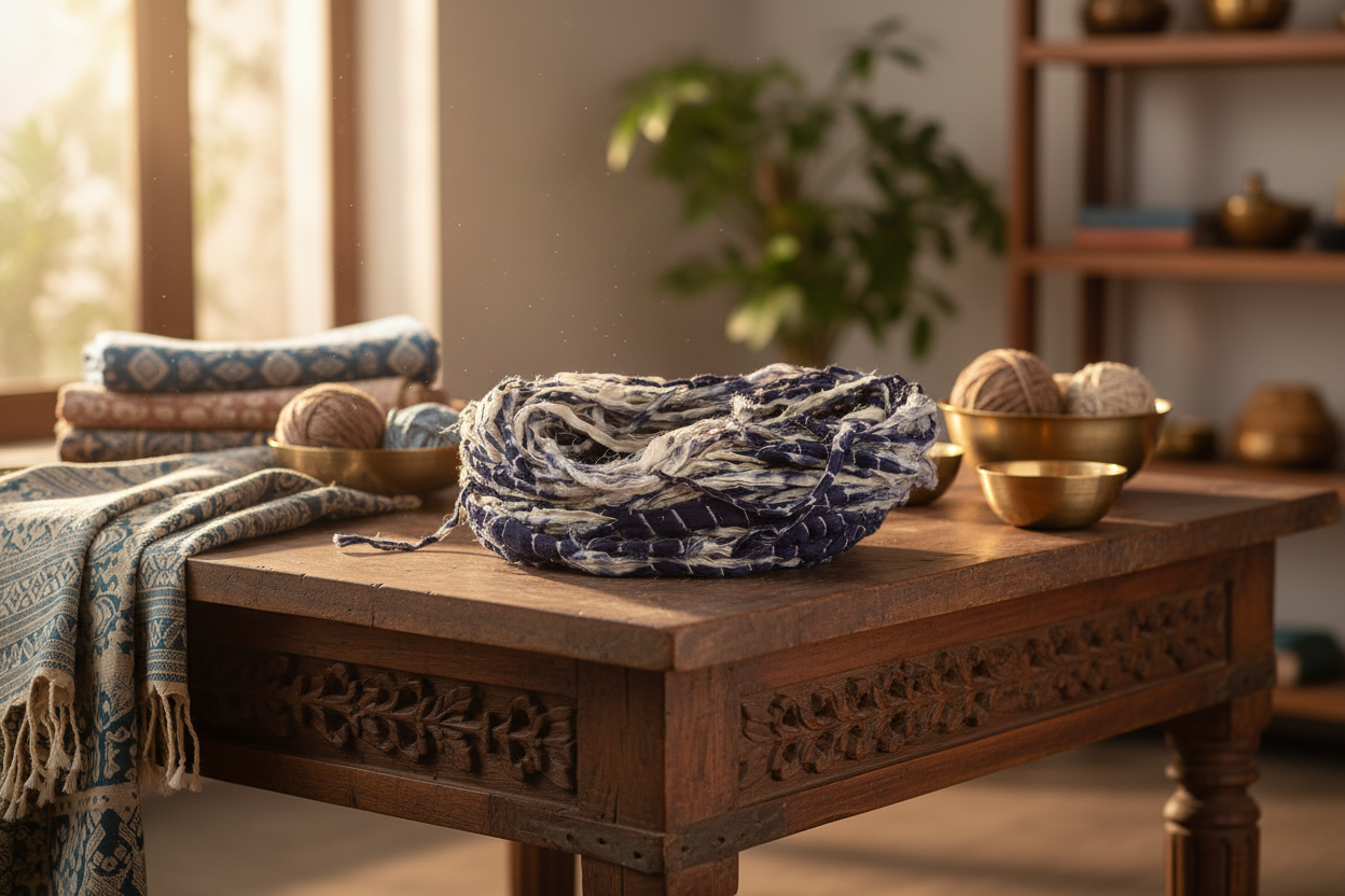 Knitsilk Recycled Shibori Sari Silk Ribbon Yarn-Black| Best for Crochet, Knitting, and Embroidery |50 GMS-30 Yards