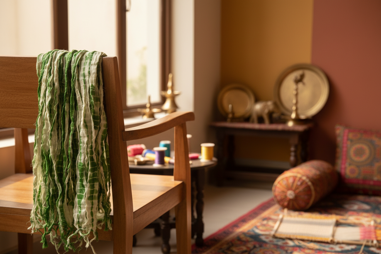 Knitsilk Recycled Shibori Sari Silk Ribbon Yarn-Green| Best for Crochet, Knitting, and Embroidery |50 GMS-30 Yards