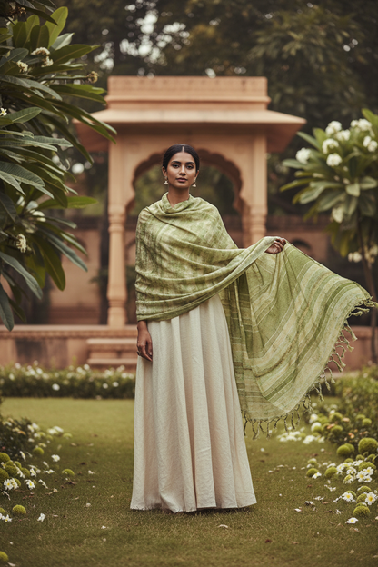 Knitsilk Recycled Shibori Sari Silk Ribbon Yarn-Green| Best for Crochet, Knitting, and Embroidery |50 GMS-30 Yards