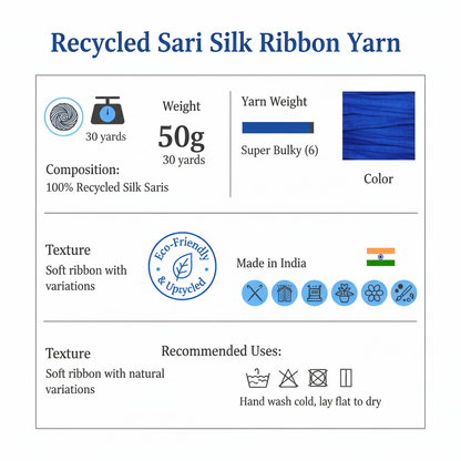 Knitsilk Recycled Sari Silk Ribbon Yarn — Super Bulky Blue (50g / 30 yd)