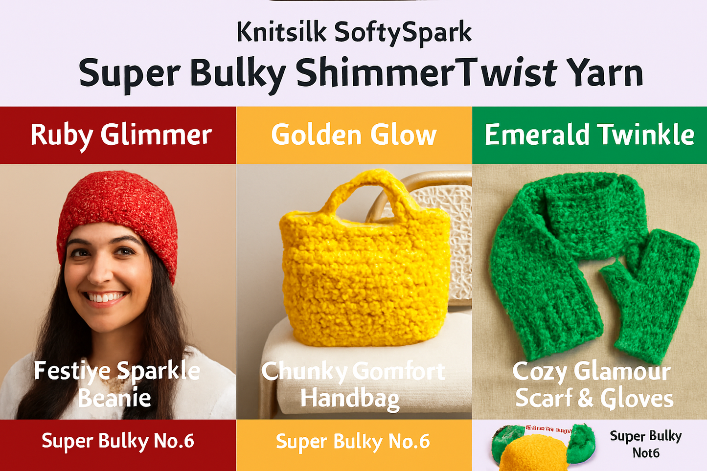 Knitsilk SoftySpark – Super Bulky ShimmerTwist Yarn (100g Ball) | Golden Glow