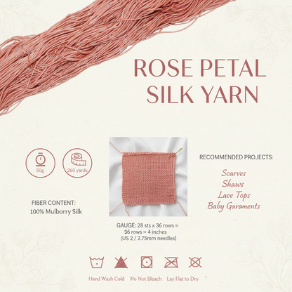 Knitsilk 3 Ply 100% Mulberry Silk Lace Weight Yarn –Powder pink(50g / 260 Yards)