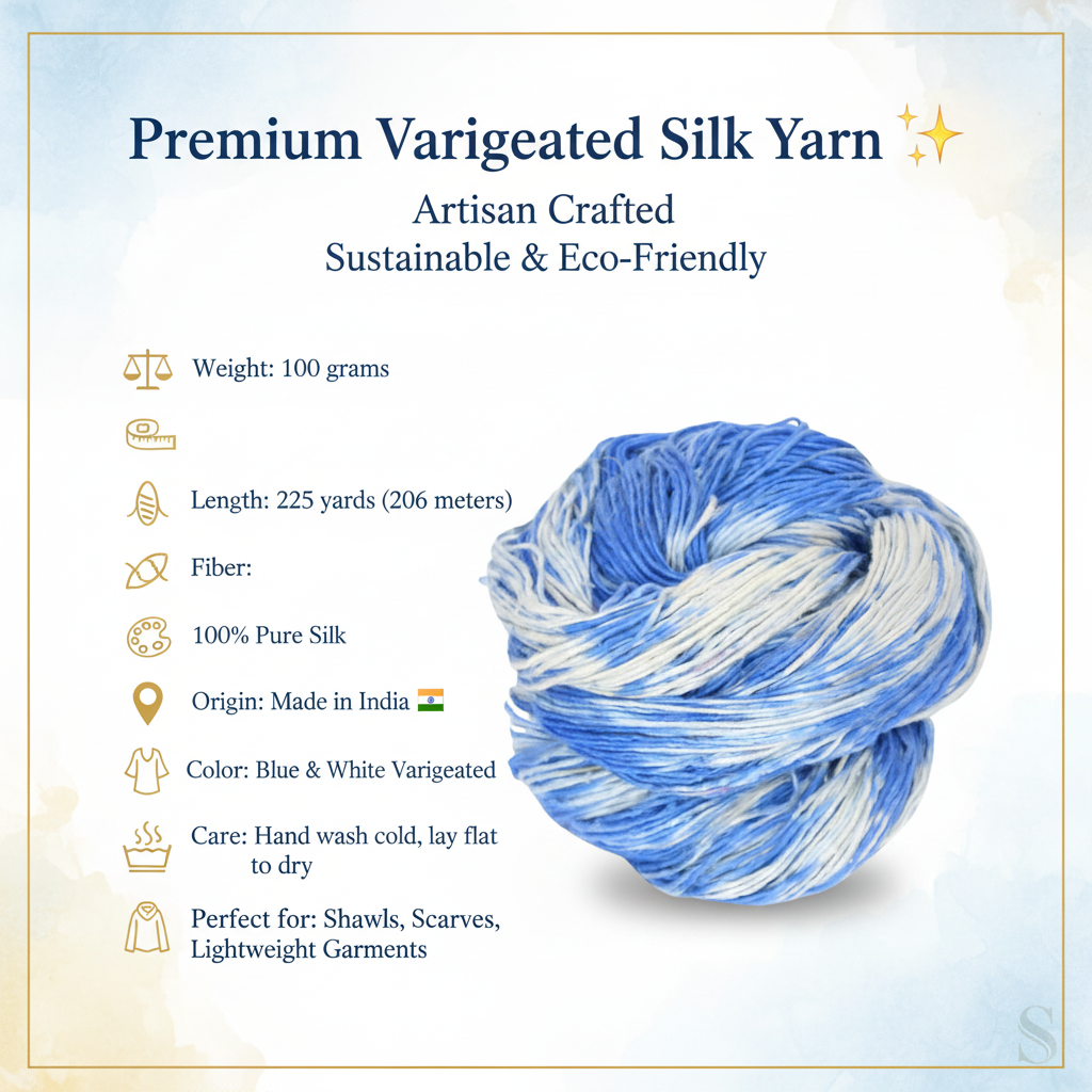 Knitsilk Top Yarn – Mulberry Silk Roving Yarn in Shades of Blue Whi