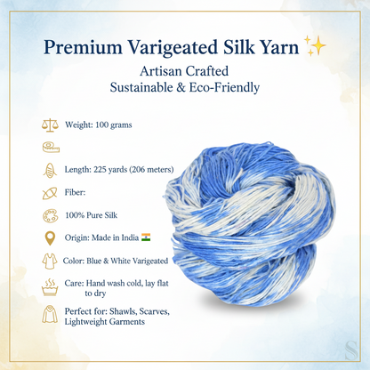 Knitsilk Top Yarn – Mulberry Silk Roving Yarn in Shades of Blue Whi