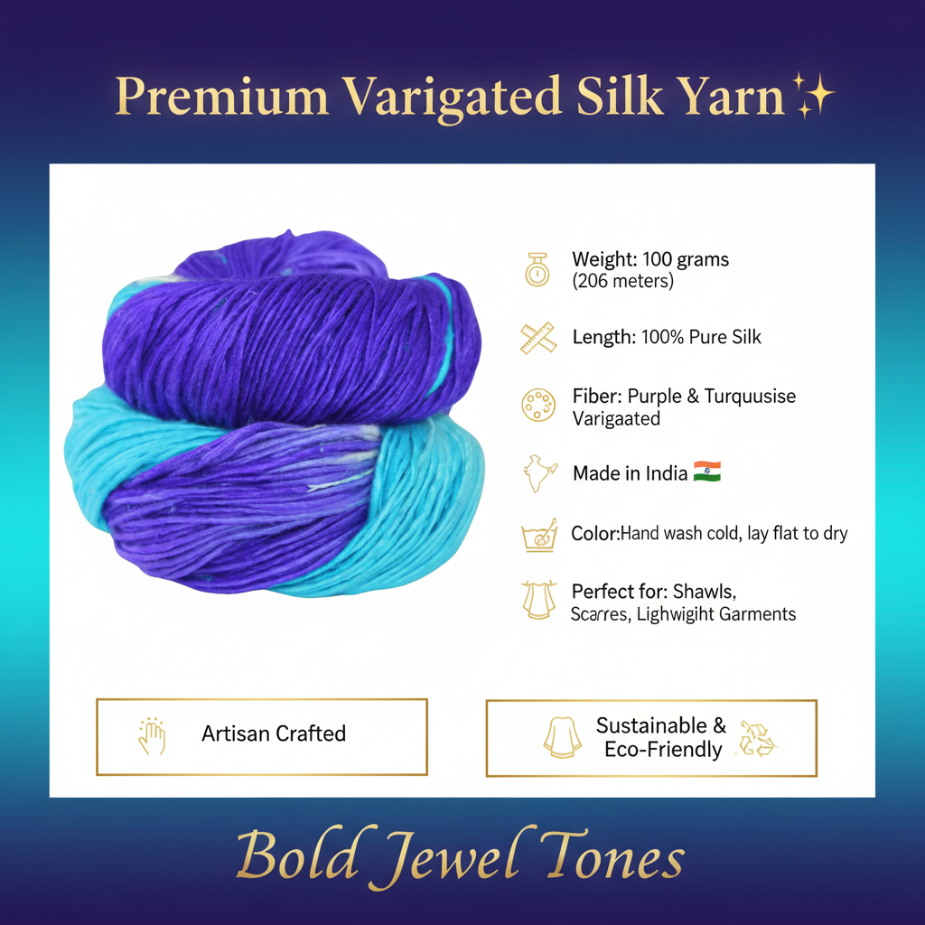 Knitsilk Top Yarn – Mulberry Silk Roving Yarn in Shades of Purple Blue Whi