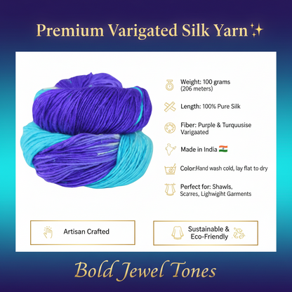 Knitsilk Top Yarn – Mulberry Silk Roving Yarn in Shades of Purple Blue Whi