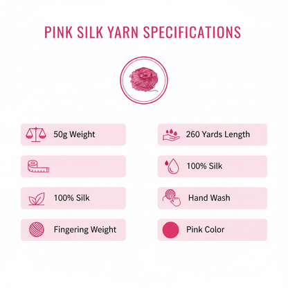 Knitsilk 3 Ply 100% Mulberry Silk Lace Weight Yarn –Pink(50g / 260 Yards)