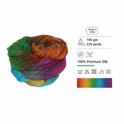 Knitsilk Silk Roving Worsted Yarn 100% Recycled & Hand-Dyed |100 gm,225 Yards | Milan
