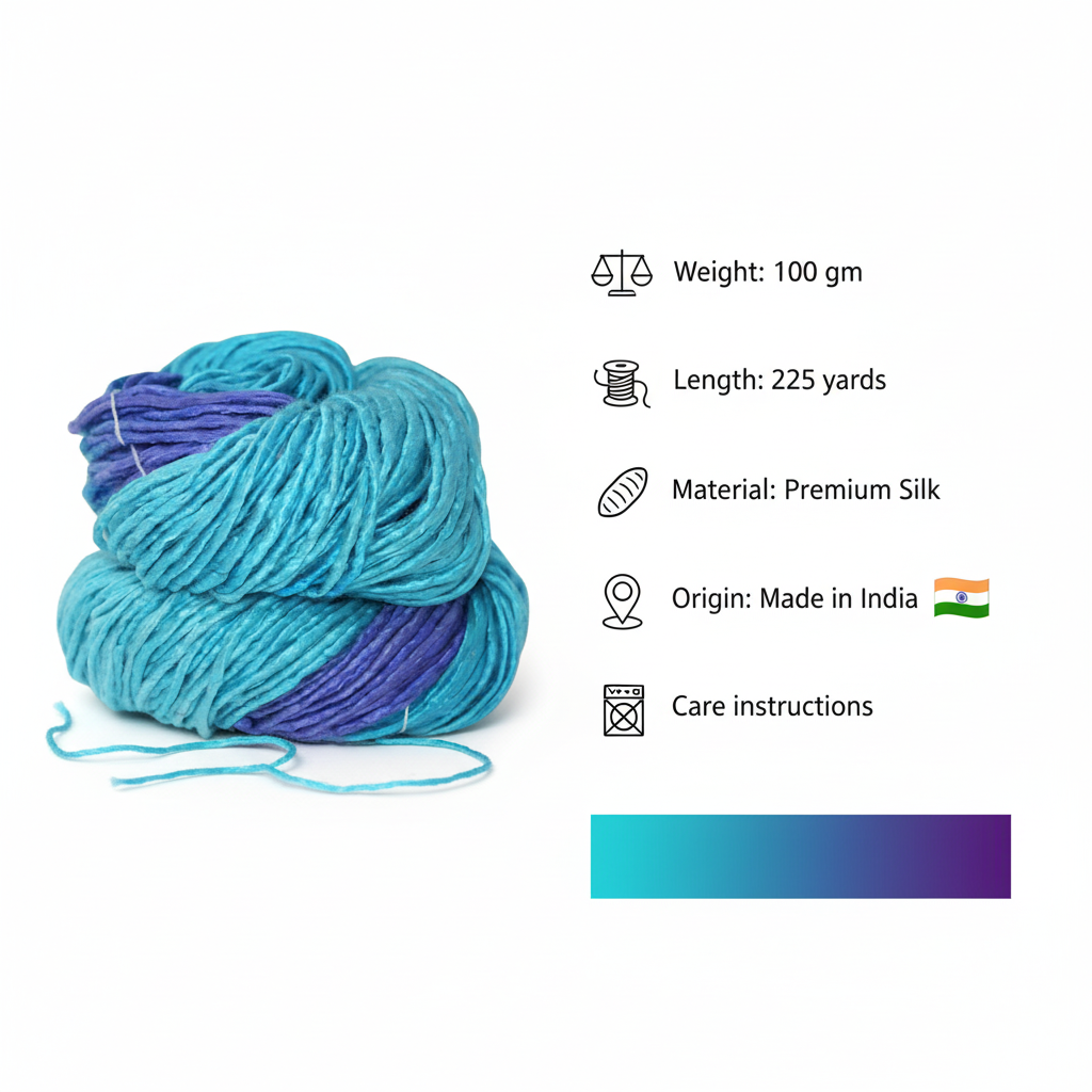 Knitsilk Silk Roving Worsted Yarn 100% Recycled & Hand-Dyed |100 gm,225 Yards | Oslo