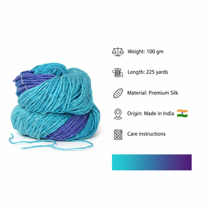 Knitsilk Silk Roving Worsted Yarn 100% Recycled & Hand-Dyed |100 gm,225 Yards | Oslo