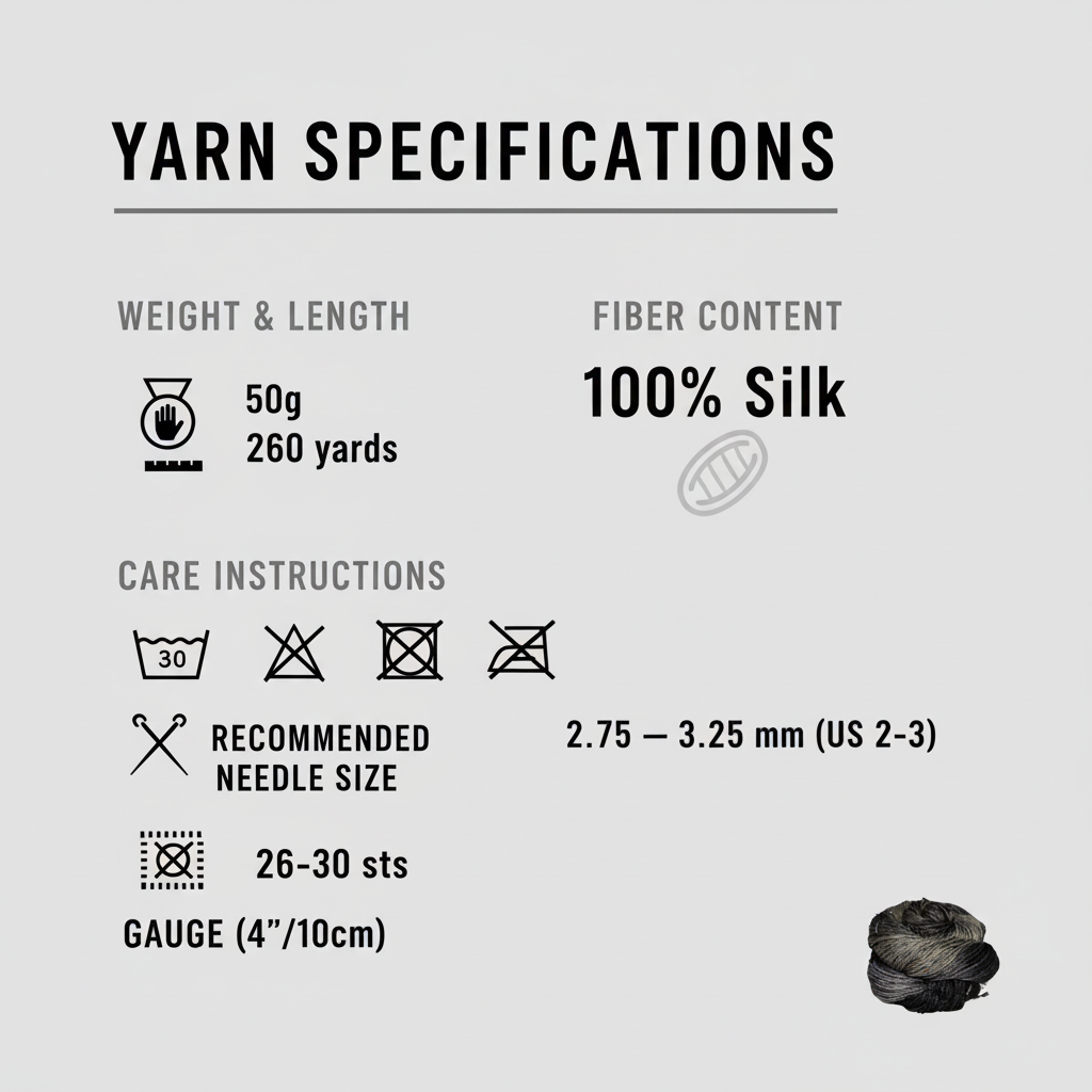 Knitsilk 3 Ply 100% Mulberry Silk Lace Weight Yarn –Black and Grey(50g / 260 Yards)