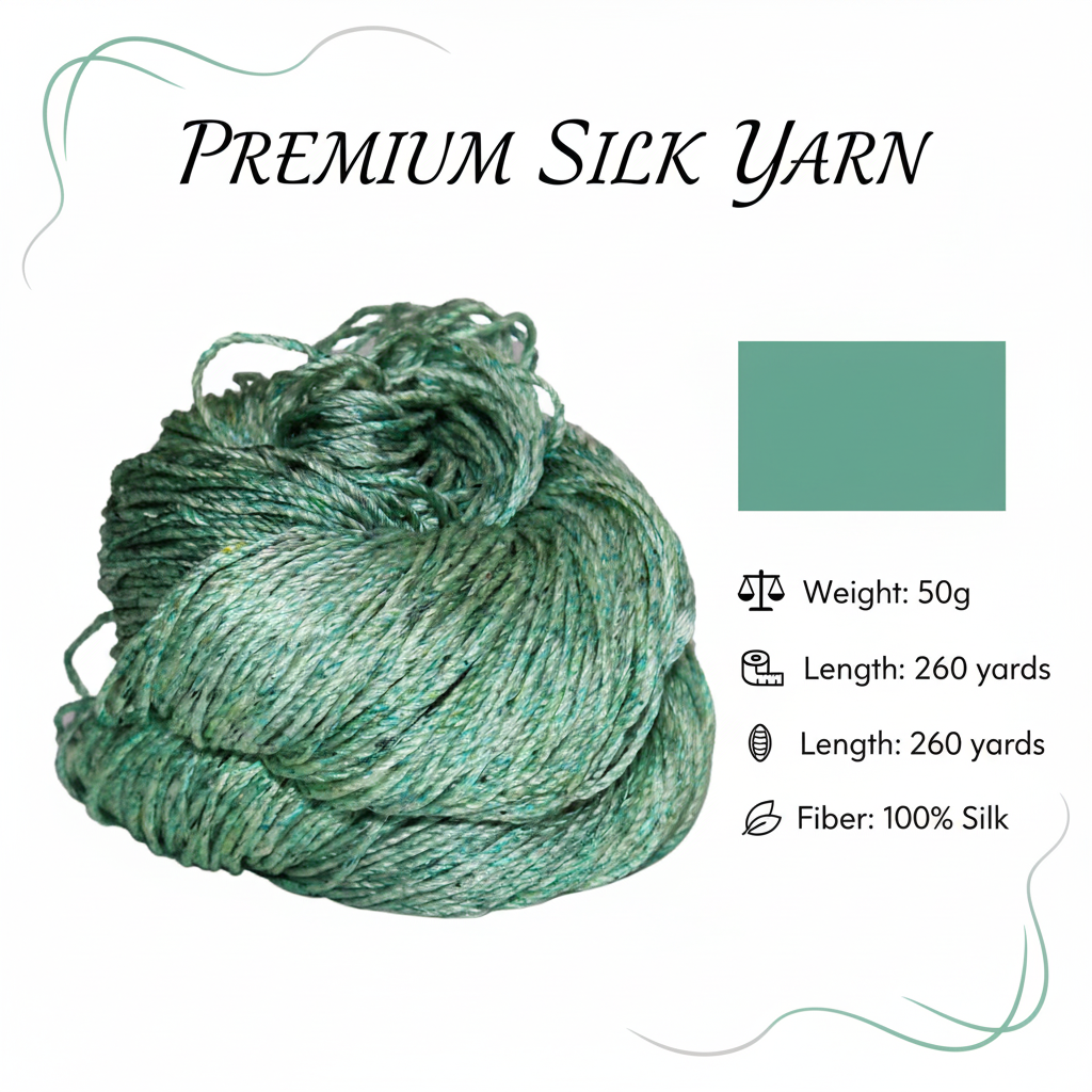 Knitsilk 3 Ply 100% Mulberry Silk Lace Weight Yarn –Dark Green(50g / 260 Yards)