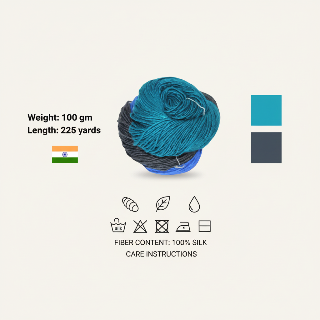 Knitsilk Silk Roving Worsted Yarn 100% Recycled & Hand-Dyed |100 gm,225 Yards | Sydney