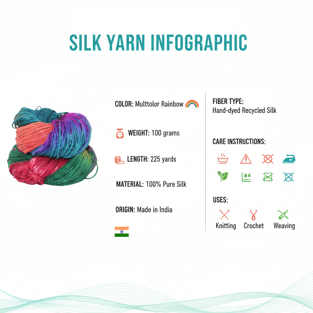 Knitsilk Silk Roving Worsted Yarn 100% Recycled & Hand-Dyed |100 gm,225 Yards |Amsterdam