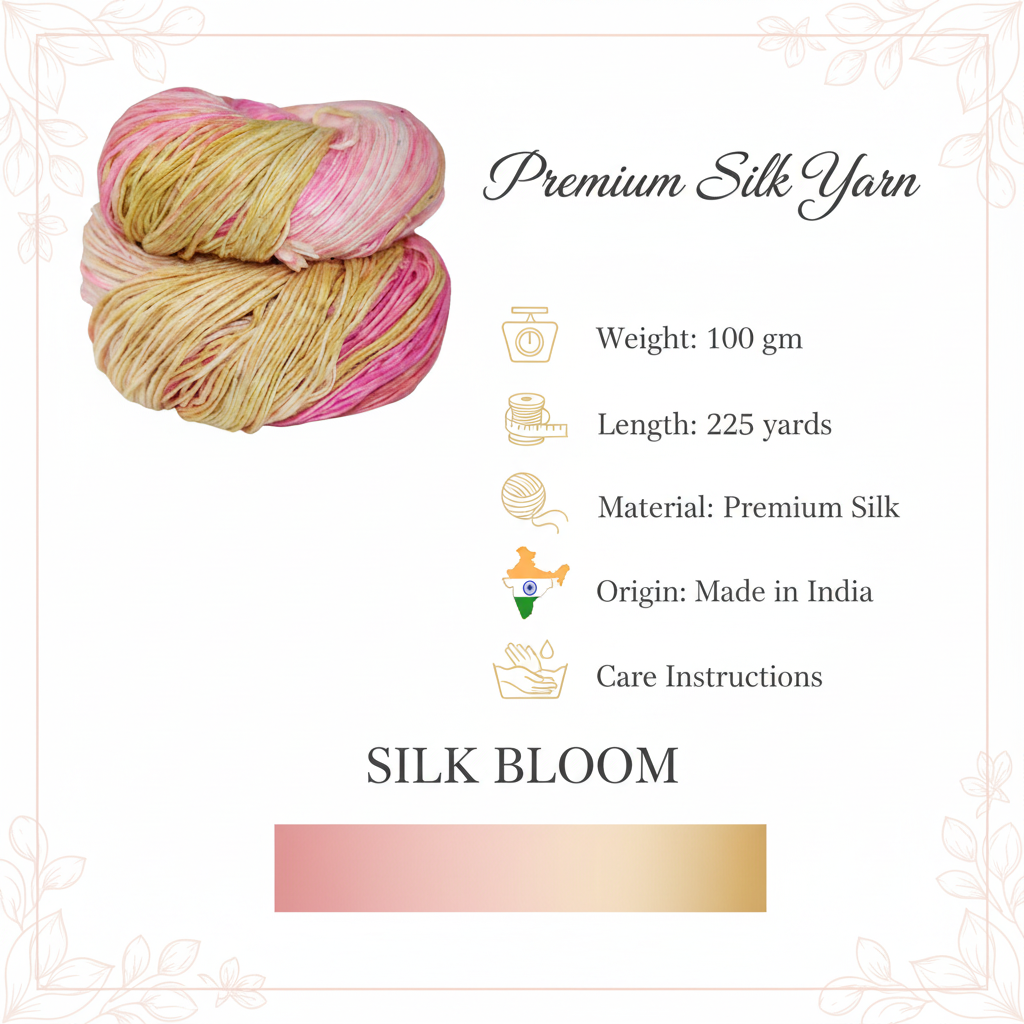 Knitsilk Silk Roving Worsted Yarn 100% Recycled & Hand-Dyed |100 gm,225 Yards | Jordan