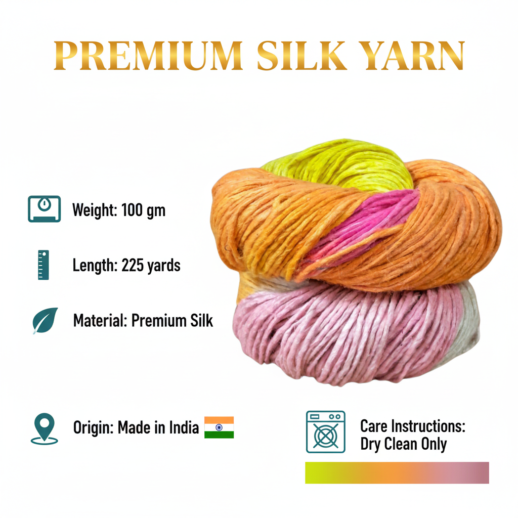 Knitsilk Silk Roving Worsted Yarn 100% Recycled & Hand-Dyed |100 gm,225 Yards | Jaipur