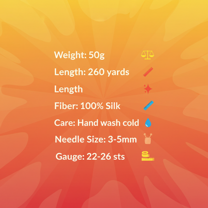 Knitsilk 3 Ply 100% Mulberry Silk Lace Weight Yarn –Red and Yellow(50g / 260 Yards)