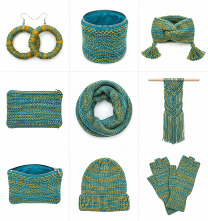 Knitsilk Handspun Recycled Sari Silk Yarn – Yellow & Turquoise Combo | 2 x 100g Skeins | Eco-Friendly Bulky Yarn for Knitting, Crocheting & Weaving