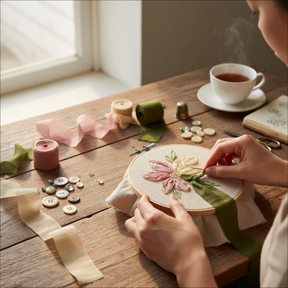 Knitsilk Luxurious Dupioni Satin Ribbon (1.5 "x 7yds x 3count),Green and Cream  Ribbon Set for Gift Wrapping, Decorating Bouquet Wrap and Crafts