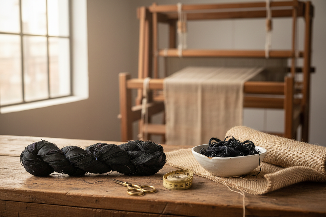 Knitsilk Recycled Sari Silk Ribbon Yarn — Super Bulky Black(50g / 30 yd)