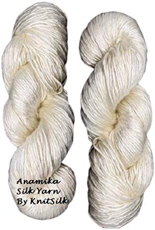 KnitSilk Premium Anamika Combed Lace Weight Silk Undyed 500 Yards, 100 Gram per Skein | Dyeable Silk Handmade Yarn for Knitting, Crocheting, Weaving, Spinning | Pack of 2