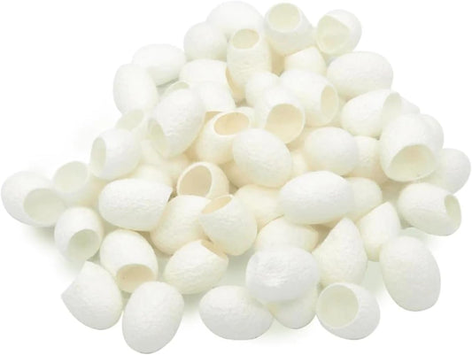 Mulberry Silk Cut Cocoons – 40 Pcs | Bombyx Mori Silk Cocoons for Crafts, Spinning & Facial Massage