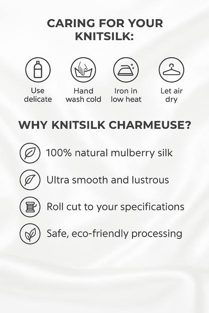Knitsilk 100% Mulberry Silk Charmeuse Fabric – 19mm  – 44" Width – Pure Luxury Satin Weave - Off White