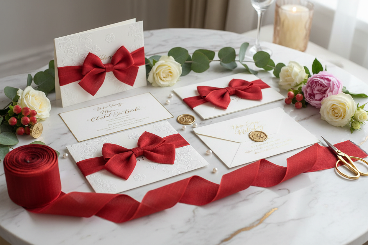 Knitsilk Luxurious Dupioni Satin Ribbon (1.5 "x 7yds x 3count), Red Ribbon Set for Gift Wrapping, Decorating Bouquet Wrap and Crafts