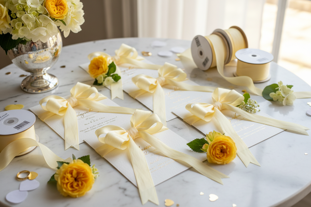 Knitsilk Luxurious Dupioni Satin Ribbon (1.5 "x 7yds x 3count), Yellow Ribbon Set for Gift Wrapping, Decorating Bouquet Wrap and Crafts