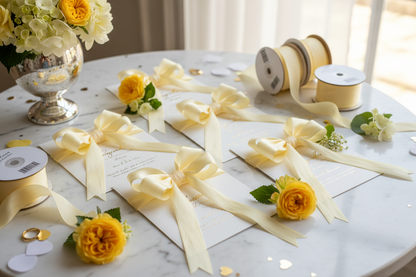 Knitsilk Luxurious Dupioni Satin Ribbon (1.5 "x 7yds x 3count), Yellow Ribbon Set for Gift Wrapping, Decorating Bouquet Wrap and Crafts