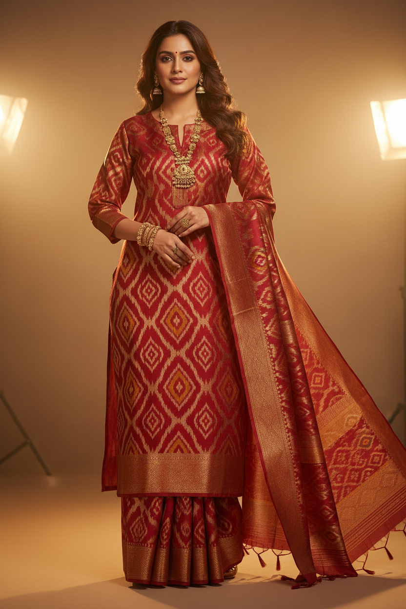 Woman Wearing Ikkat Kurti