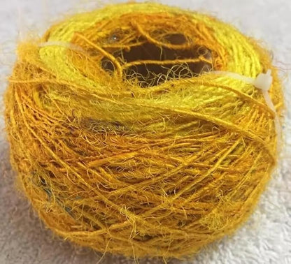 Knitsilk Regular Recycled Sari Silk Yarn - Yellow, 100 Grams (50-70 Yards) | Soft, Eco-Friendly Craft Yarn
