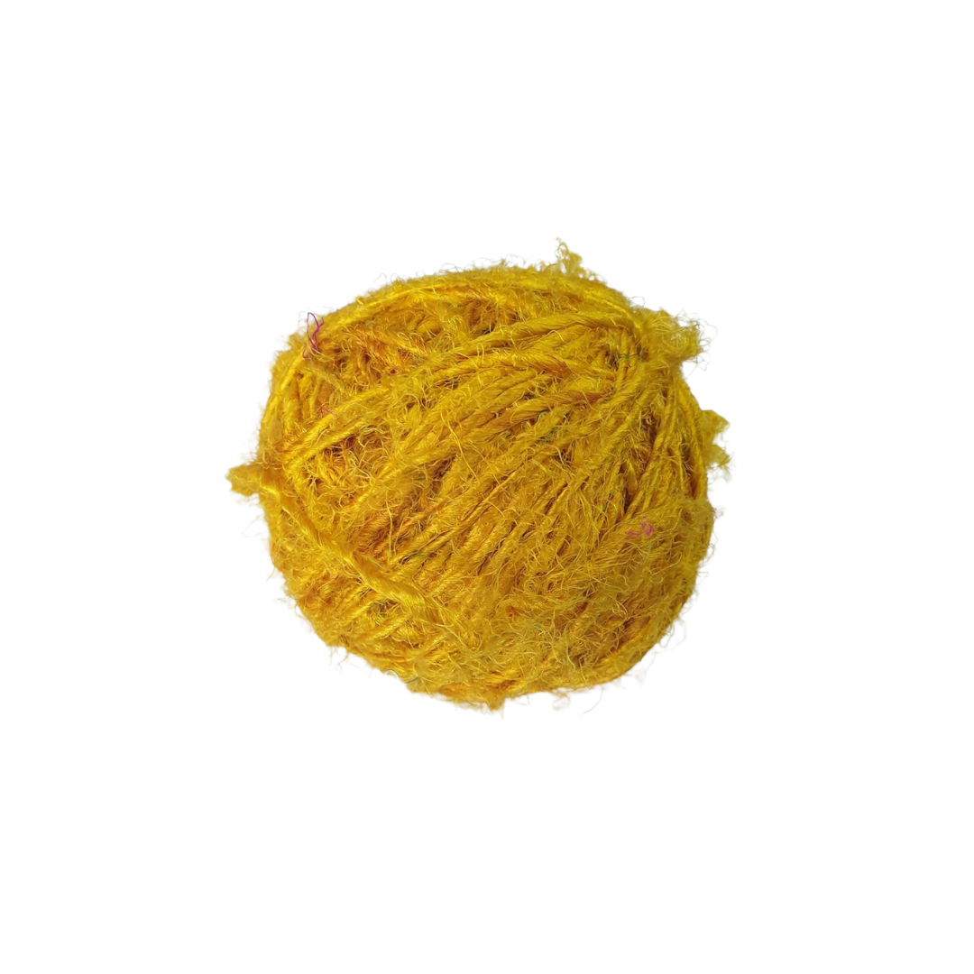 Knitsilk Recycled Sari Silk Yarn – Yellow Colour | 85 Yards | 100g | Eco-Friendly Handspun Fiber for Knitting, Crochet & Weaving