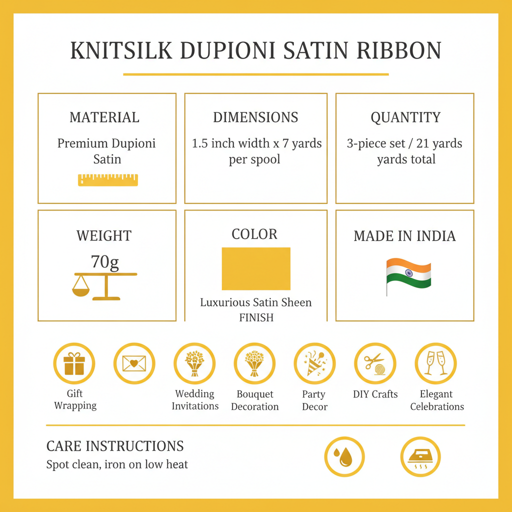 Knitsilk Luxurious Dupioni Satin Ribbon (1.5 "x 7yds x 3count), Yellow Ribbon Set for Gift Wrapping, Decorating Bouquet Wrap and Crafts
