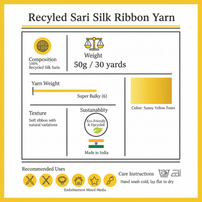 Knitsilk Recycled Sari Silk Ribbon Yarn — Super Bulky Yellow (50g / 30 yd)